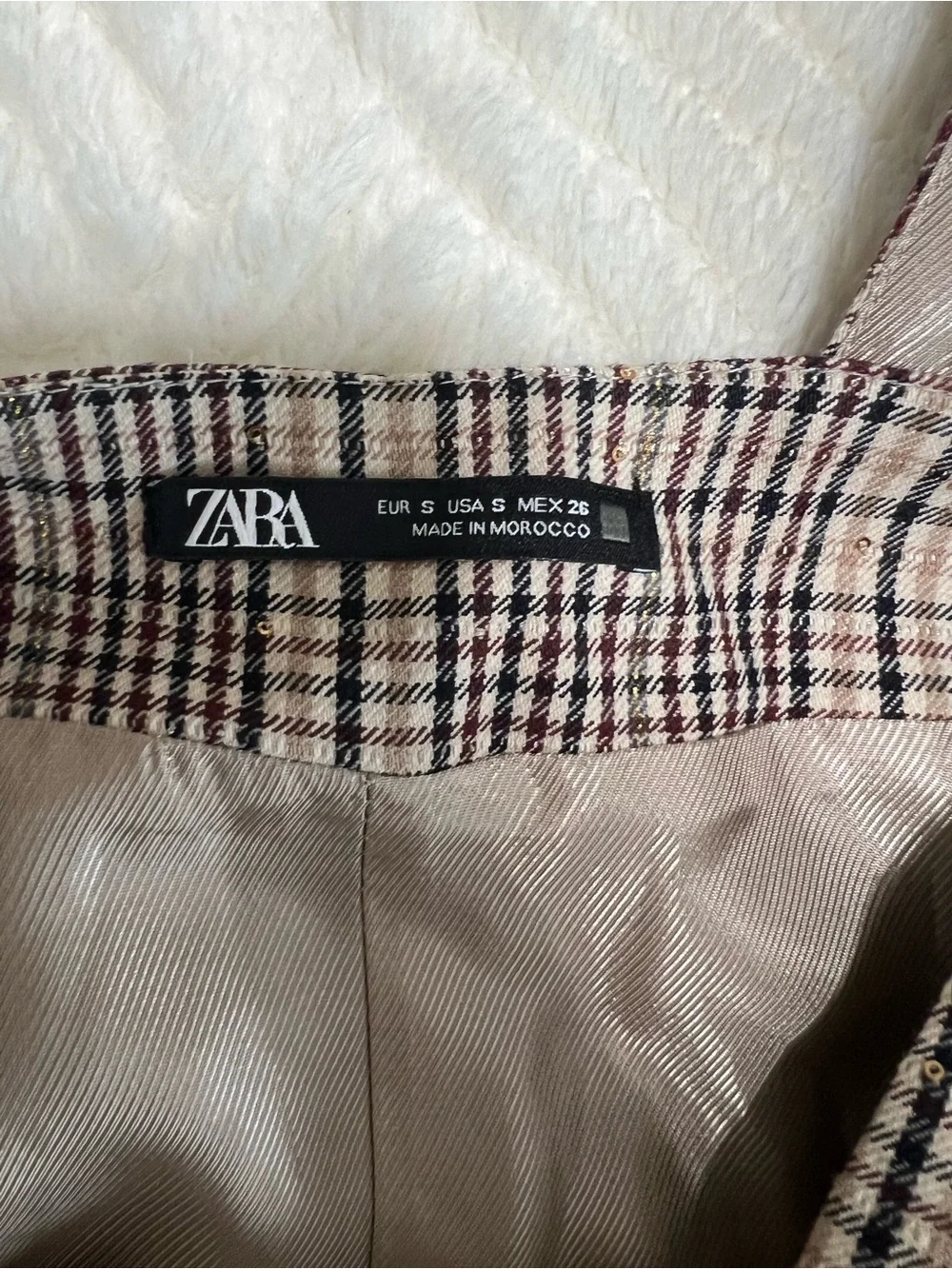 Zara Plaid Pinafore Mini Dress Size S Deep V Sleeveless Jumper Side Zip Tweed - Picture 4 of 9